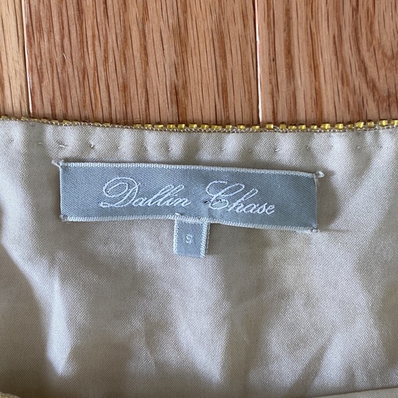 DALLIN CHASE WOMENS FULLY BEADED COCKTAIL DRESS GOLD YELLOW CREAM SIZE SMALL - Picture 4 of 8